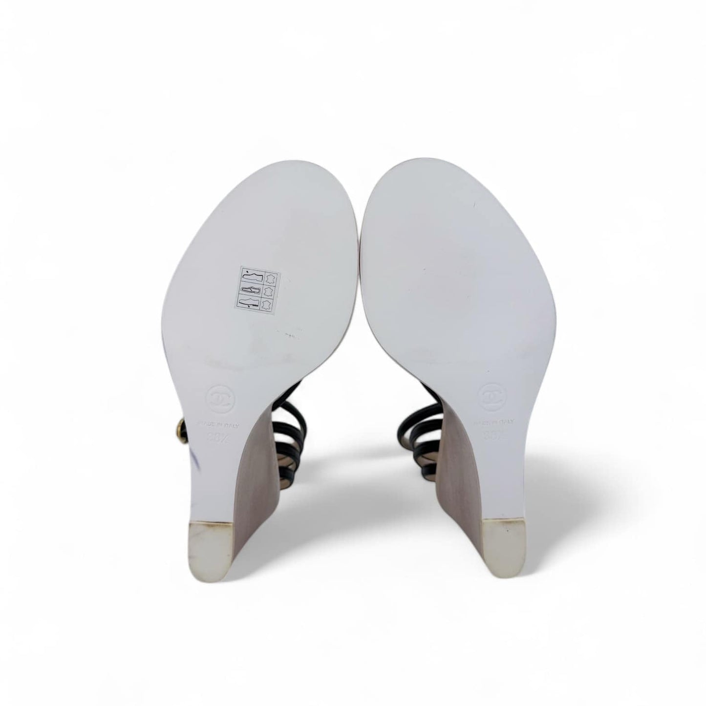 CHANEL Black & Beige CC Logo Wedge Heel Sandals IT38.5