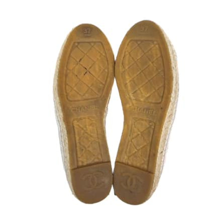 CHANEL White CC Logo Sequin Flat Espadrilles EU37