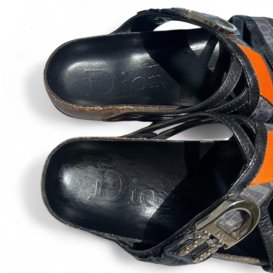 DIOR Spring 2006 Blue Diorissimo Trotter 'D' Buckle Flat Sandals IT36