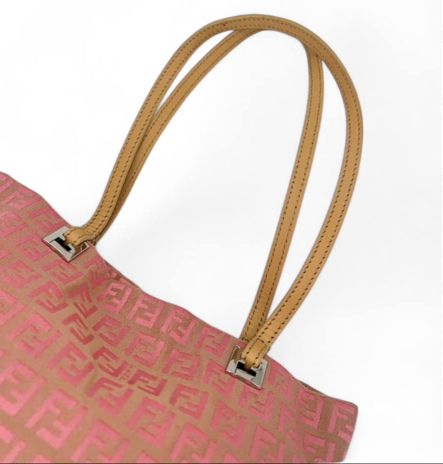 FENDI Salmon Pink FF Zucchino Logo Canvas Bag