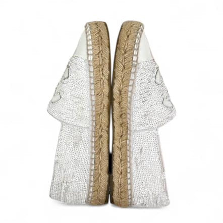 CHANEL White CC Logo Sequin Flat Espadrilles EU37
