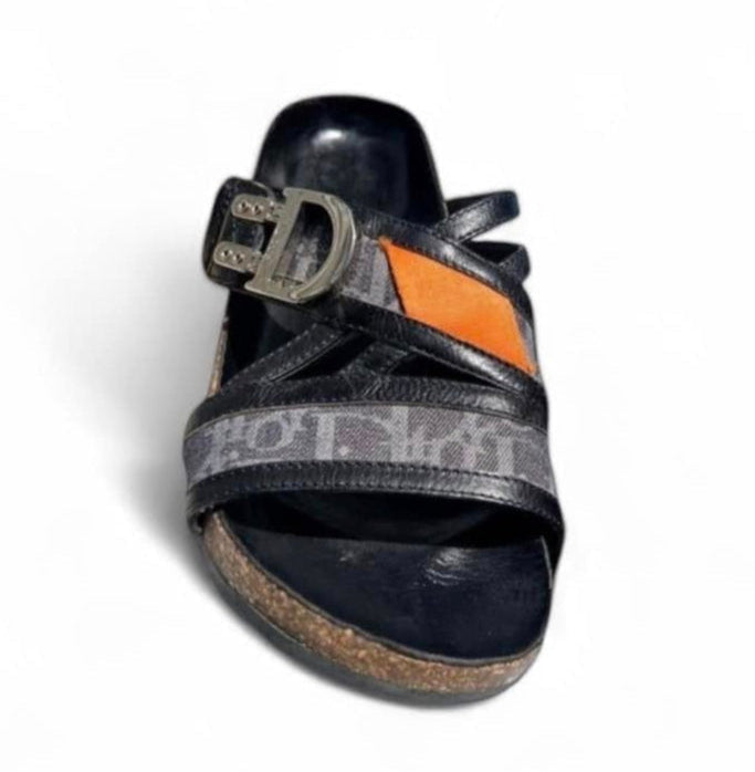DIOR Spring 2006 Blue Diorissimo Trotter 'D' Buckle Flat Sandals IT36