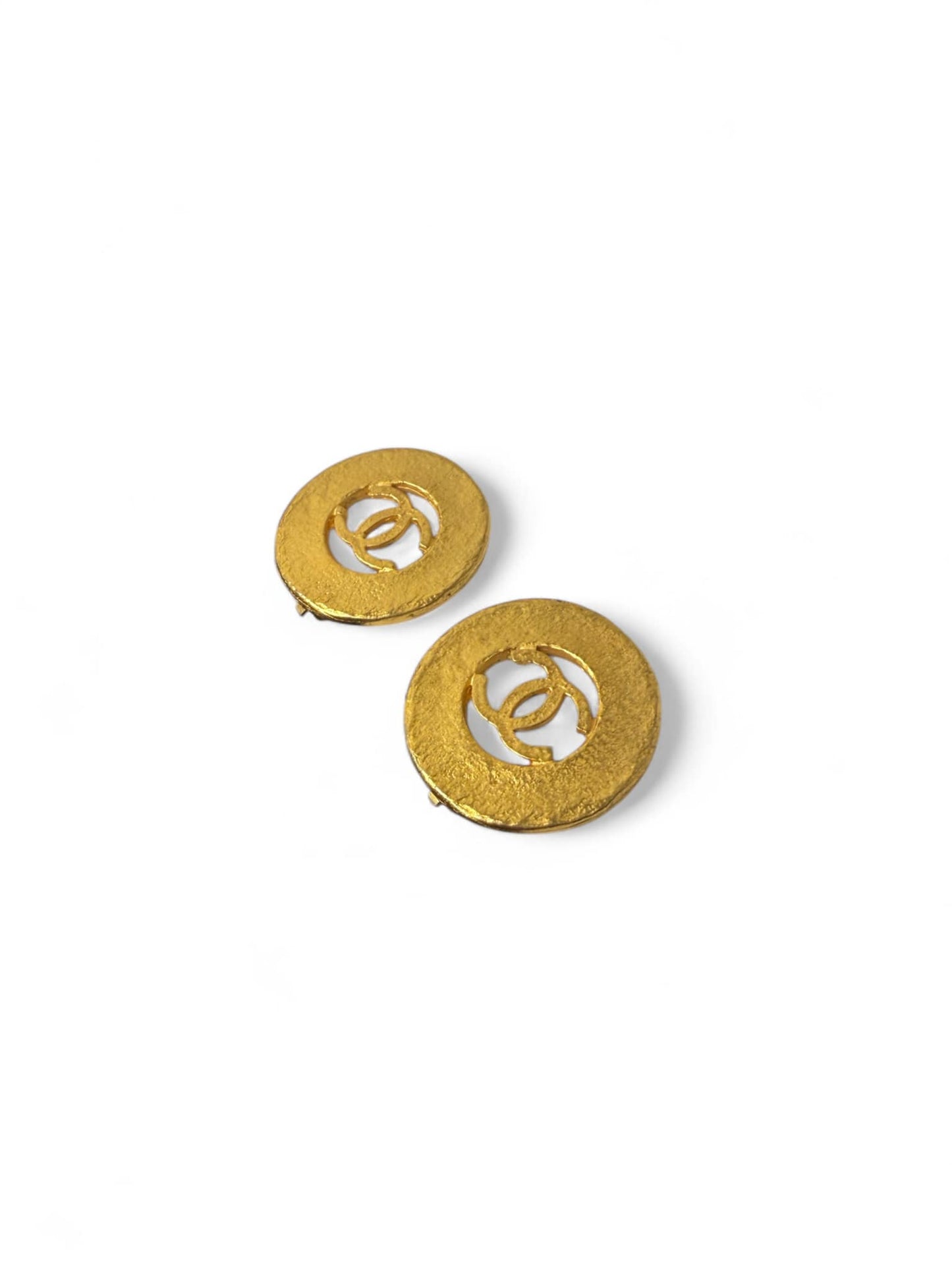 CHANEL Vintage CC Logo Gold Plated Circular Earrings