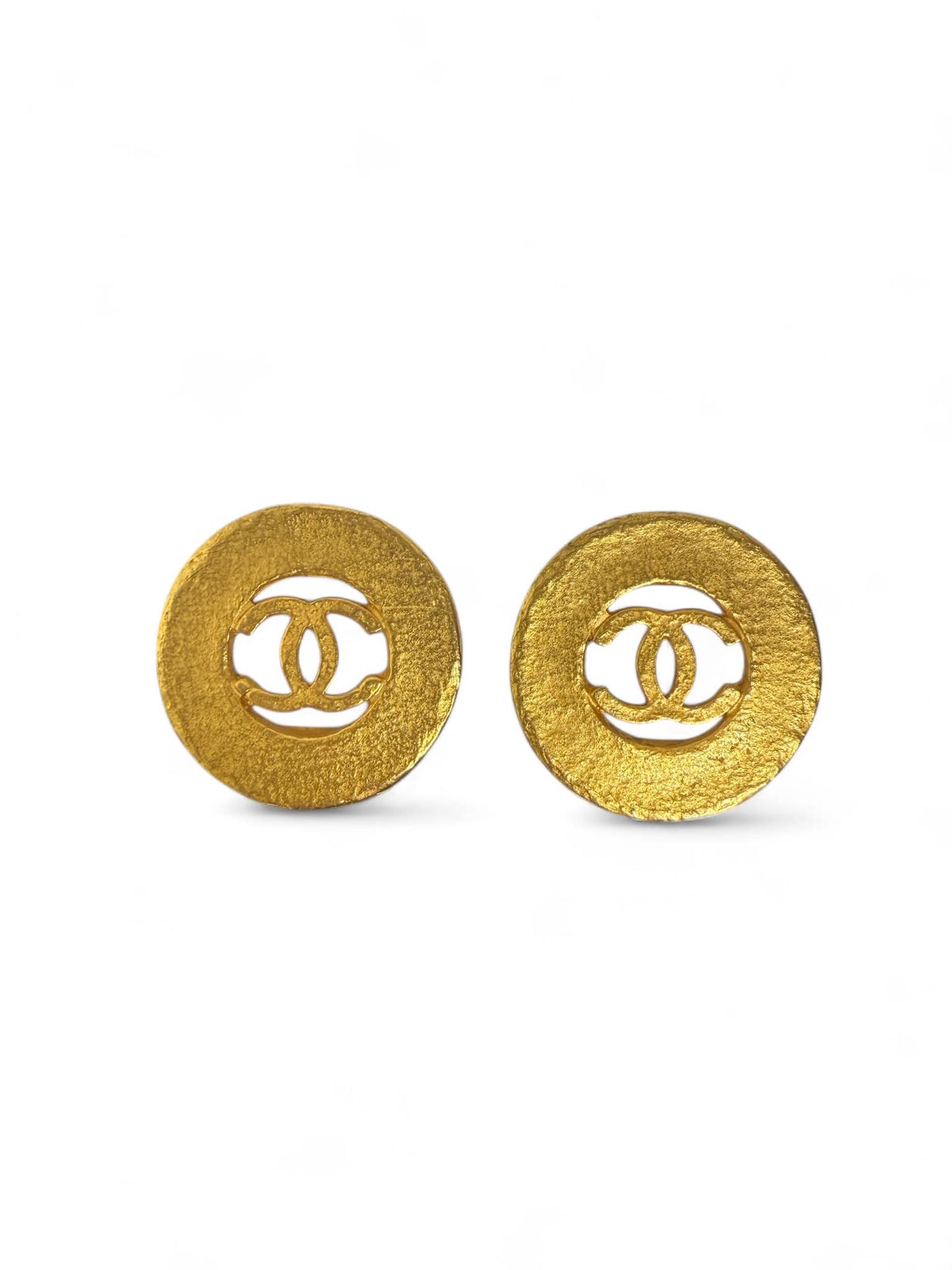 CHANEL Vintage CC Logo Gold Plated Circular Earrings