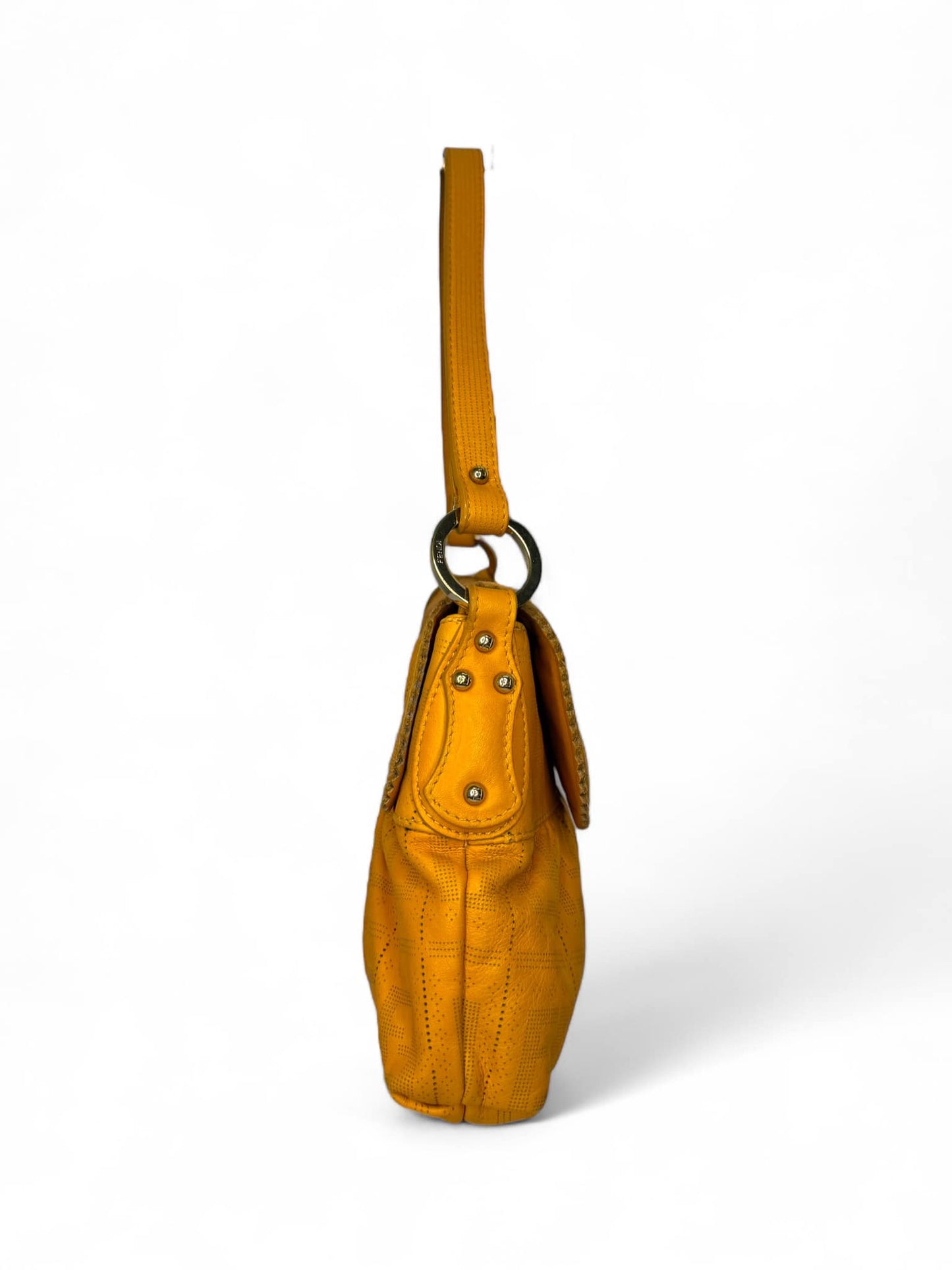 FENDI Chef Small Orange Perforated FF Zucca Calfskin Shoulder Bag