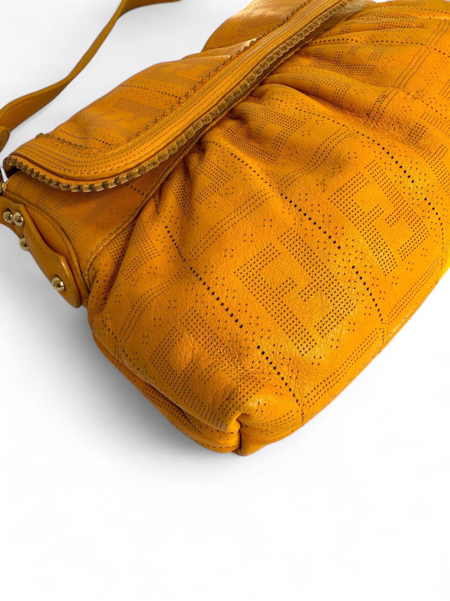 FENDI Chef Small Orange Perforated FF Zucca Calfskin Shoulder Bag