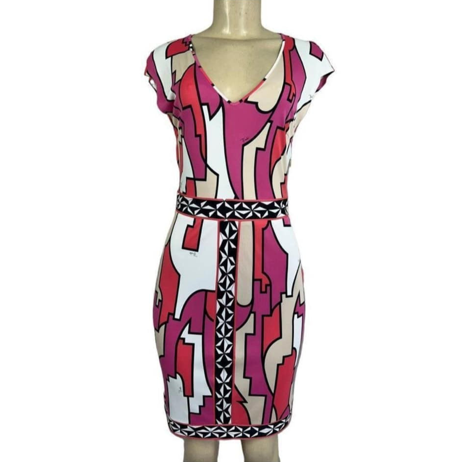 EMILIO PUCCI Pink & White Abstract Print Dress EU40