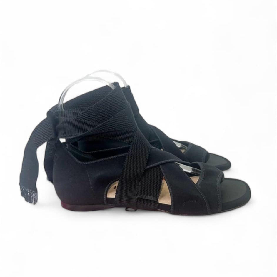 CHRISTIAN DIOR Spring 2019 Runway Black Strappy Flat Sandals IT36
