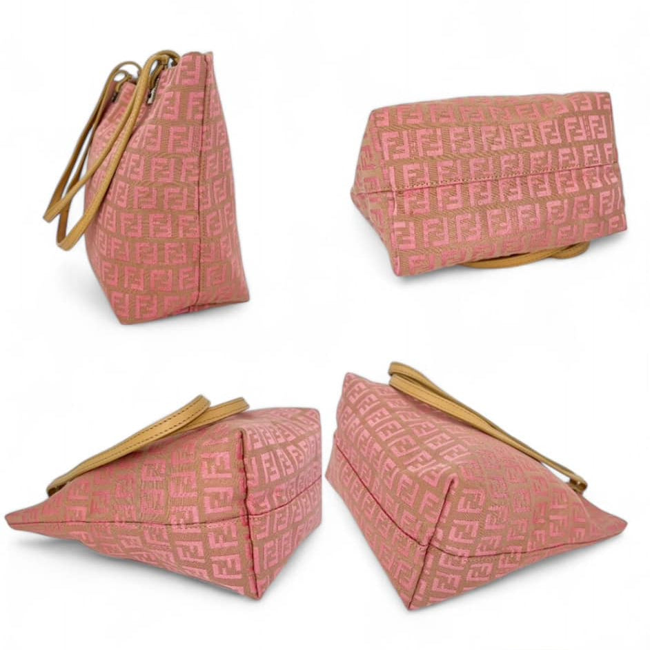 FENDI Salmon Pink FF Zucchino Logo Canvas Bag