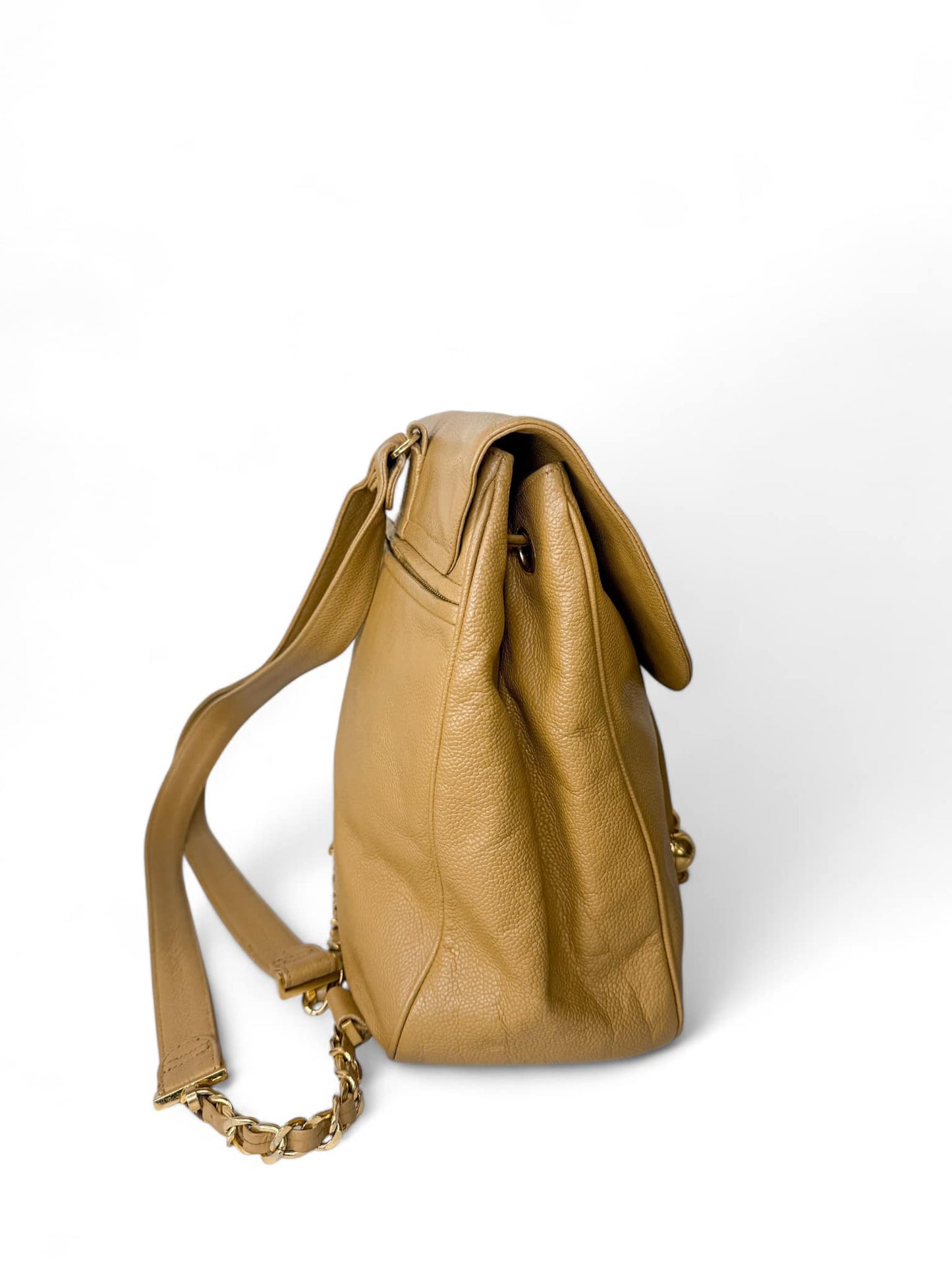 CHANEL Vintage Tan CC Logo Caviar Leather Backpack