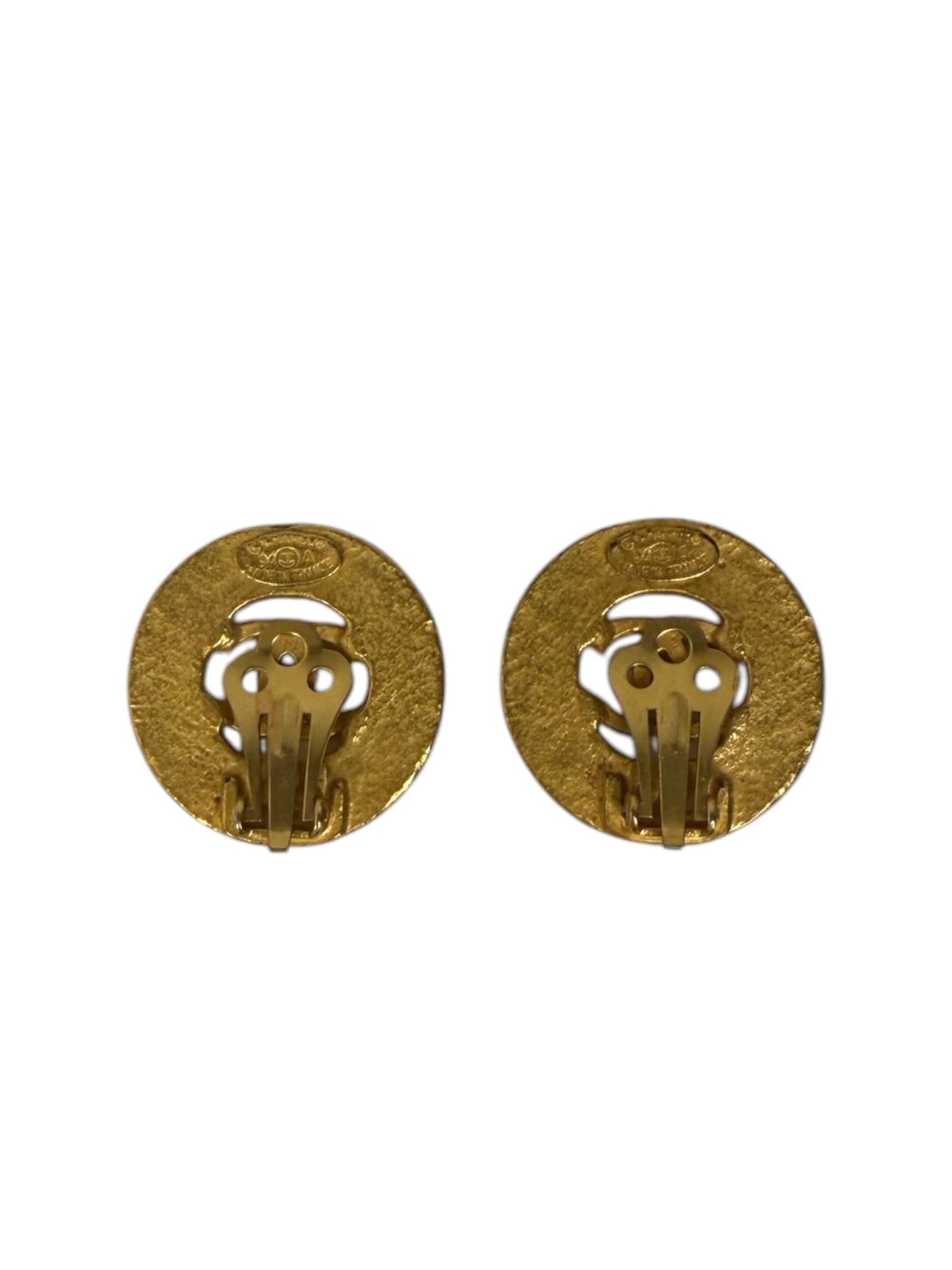 CHANEL Vintage CC Logo Gold Plated Circular Earrings