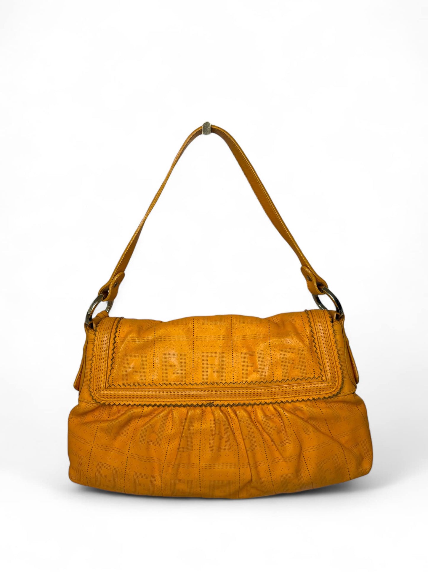 FENDI Chef Small Orange Perforated FF Zucca Calfskin Shoulder Bag