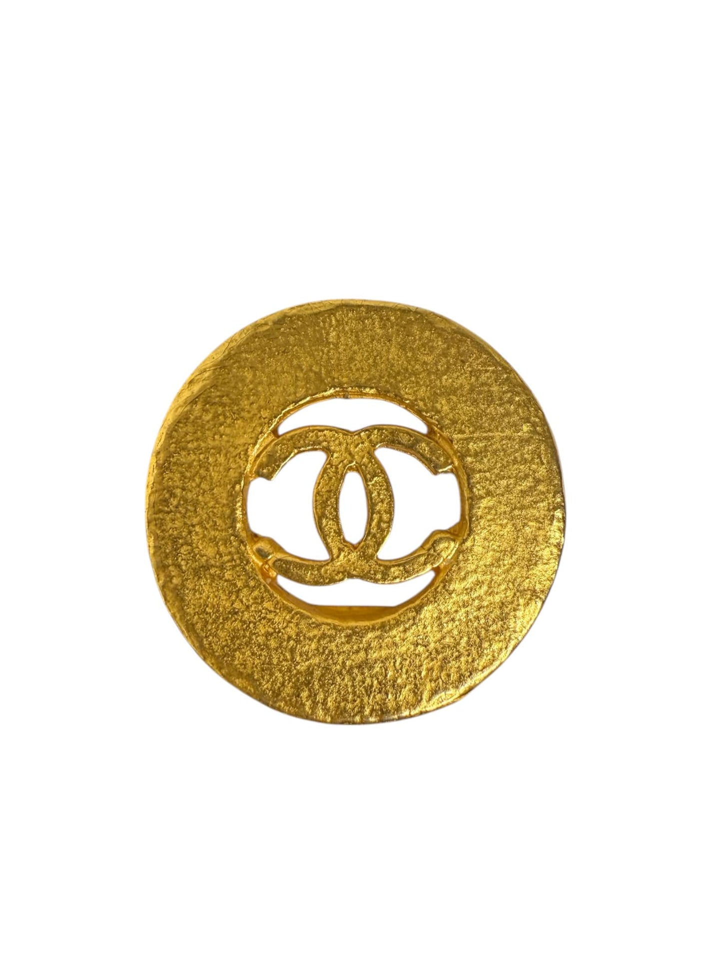 CHANEL Vintage CC Logo Gold Plated Circular Earrings