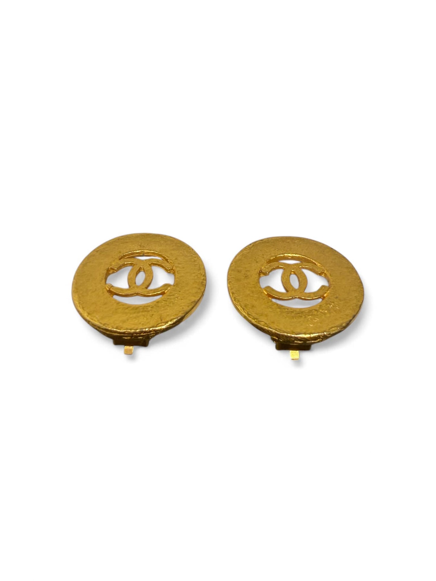 CHANEL Vintage CC Logo Gold Plated Circular Earrings