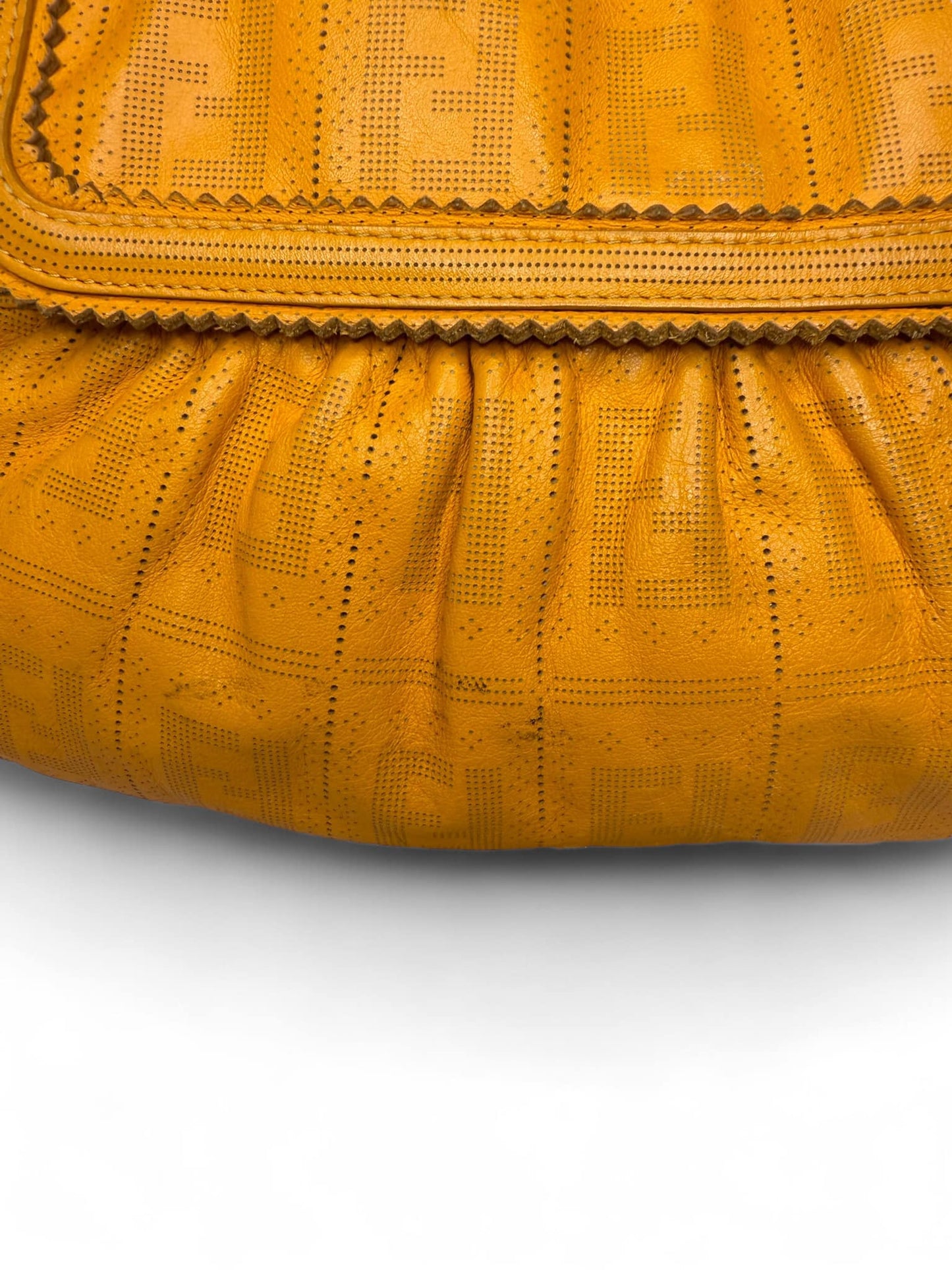 FENDI Chef Small Orange Perforated FF Zucca Calfskin Shoulder Bag