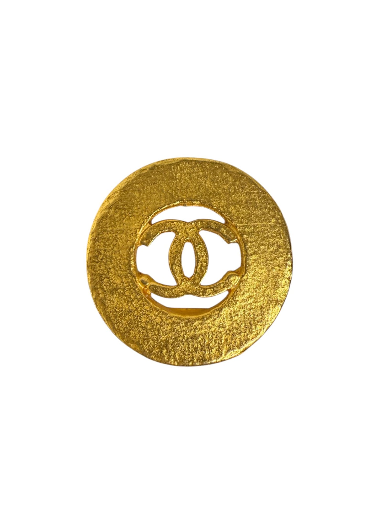CHANEL Vintage CC Logo Gold Plated Circular Earrings