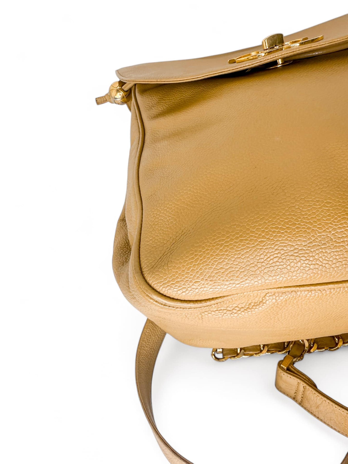 CHANEL Vintage Tan CC Logo Caviar Leather Backpack