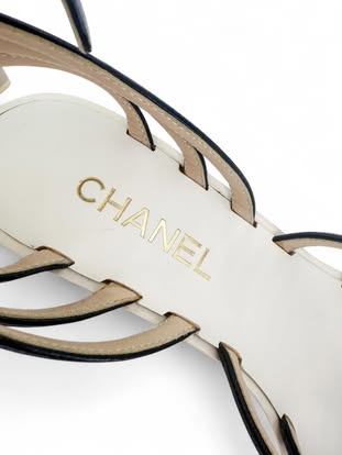 CHANEL Black & Beige CC Logo Wedge Heel Sandals IT38.5