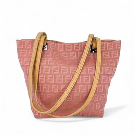 FENDI Salmon Pink FF Zucchino Logo Canvas Bag