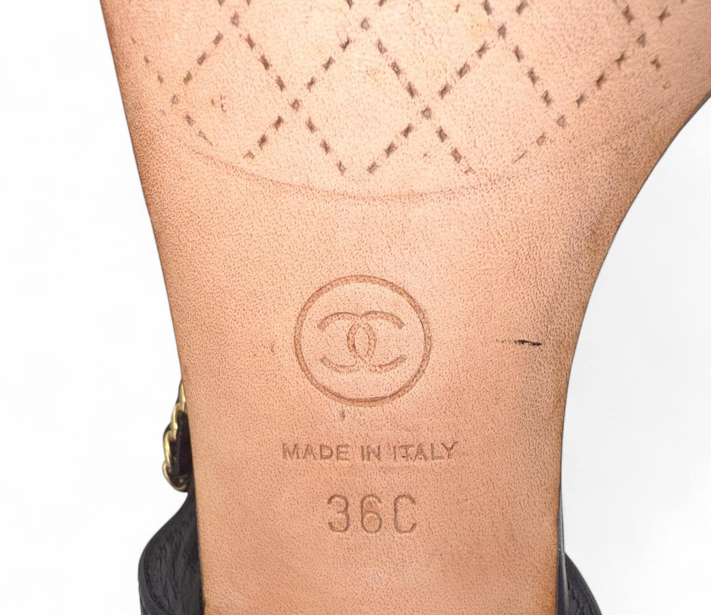 CHANEL Black & Gold CC Logo T-Strap Leather Sandals IT36