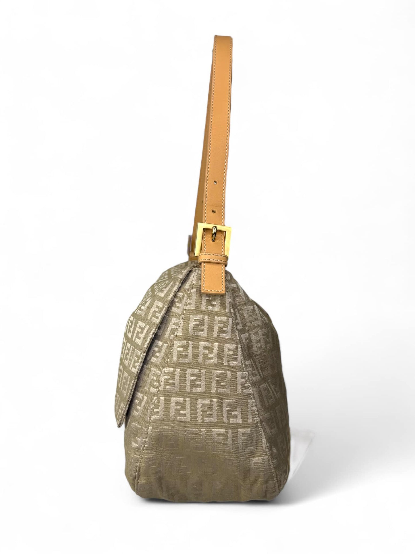 Fendi FF Zucchino Beige Mamma Baguette Canvas Shoulder Bag