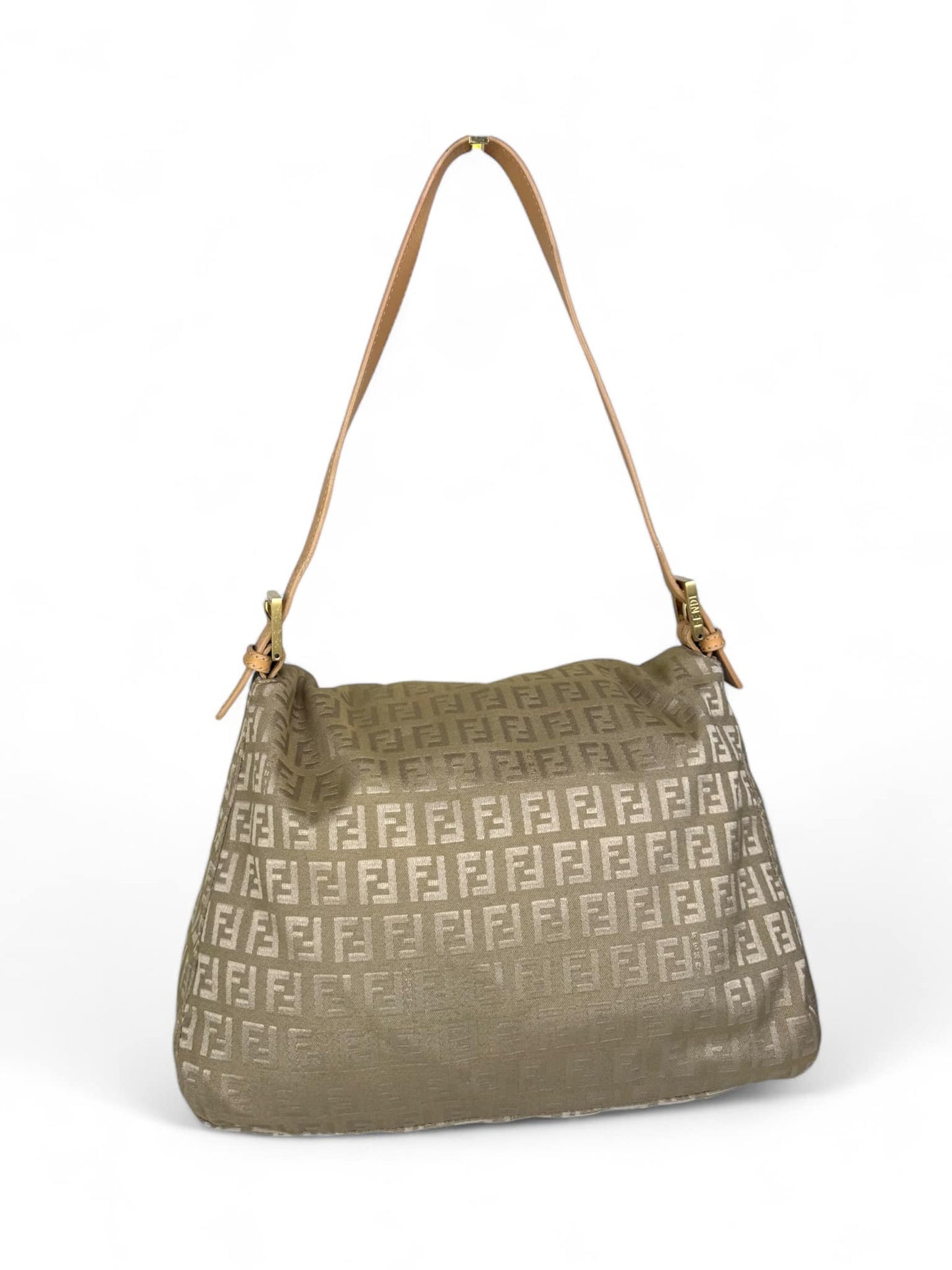 Fendi FF Zucchino Beige Mamma Baguette Canvas Shoulder Bag