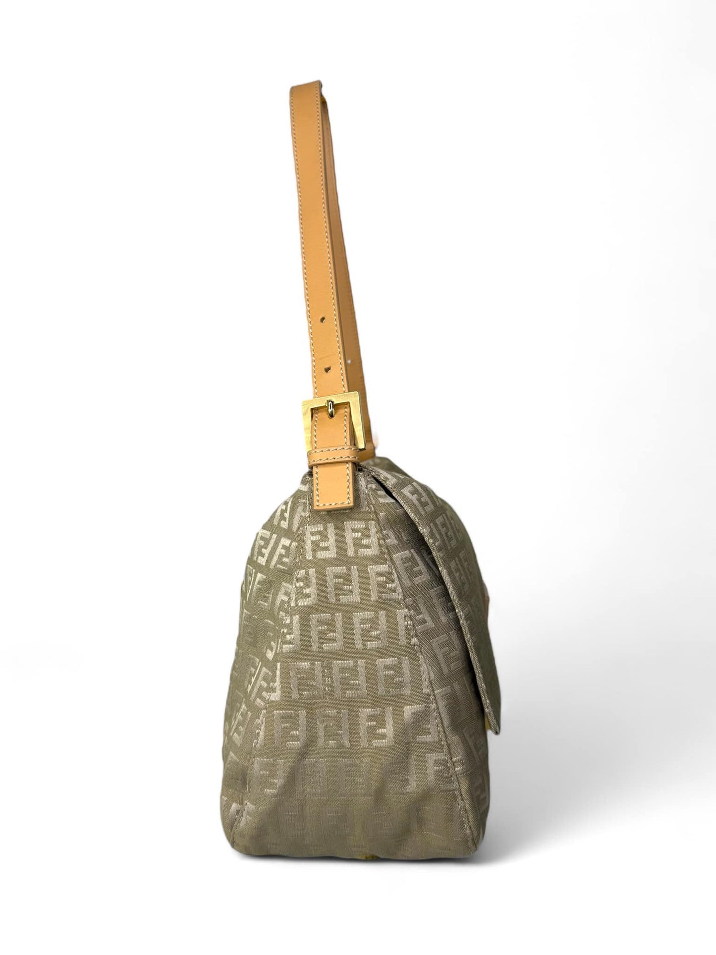 Fendi FF Zucchino Beige Mamma Baguette Canvas Shoulder Bag