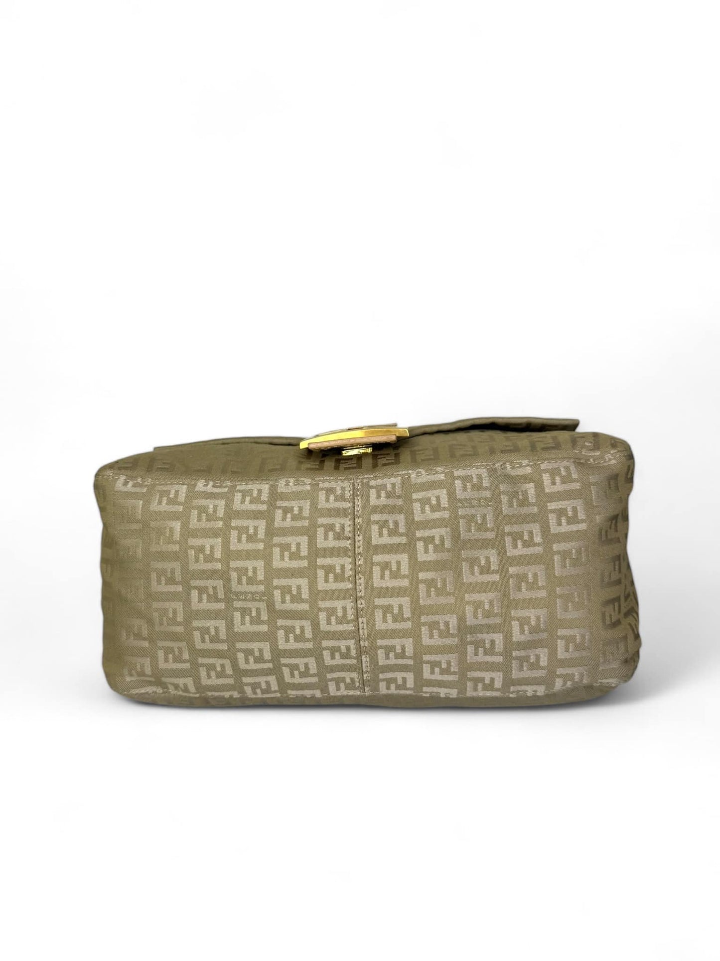 Fendi FF Zucchino Beige Mamma Baguette Canvas Shoulder Bag