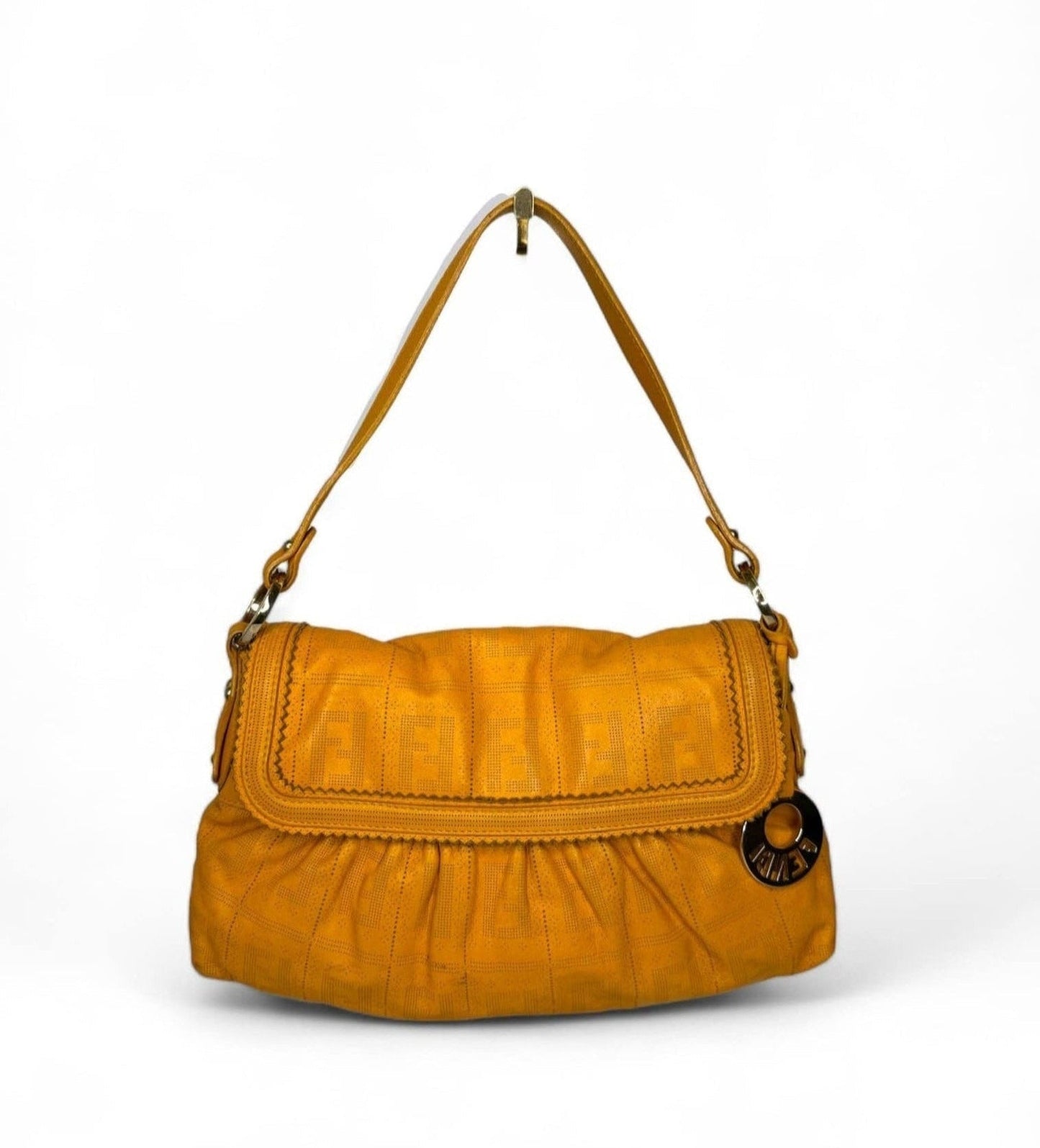 FENDI Chef Small Orange Perforated FF Zucca Calfskin Shoulder Bag