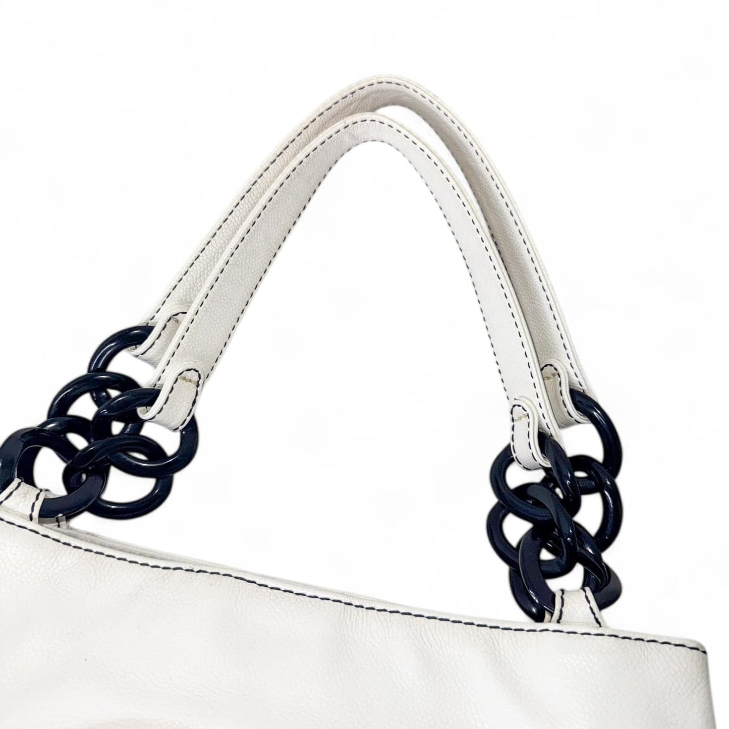 CHANEL Vintage CC Logo Black & White Caviar Bekko Chain Tote