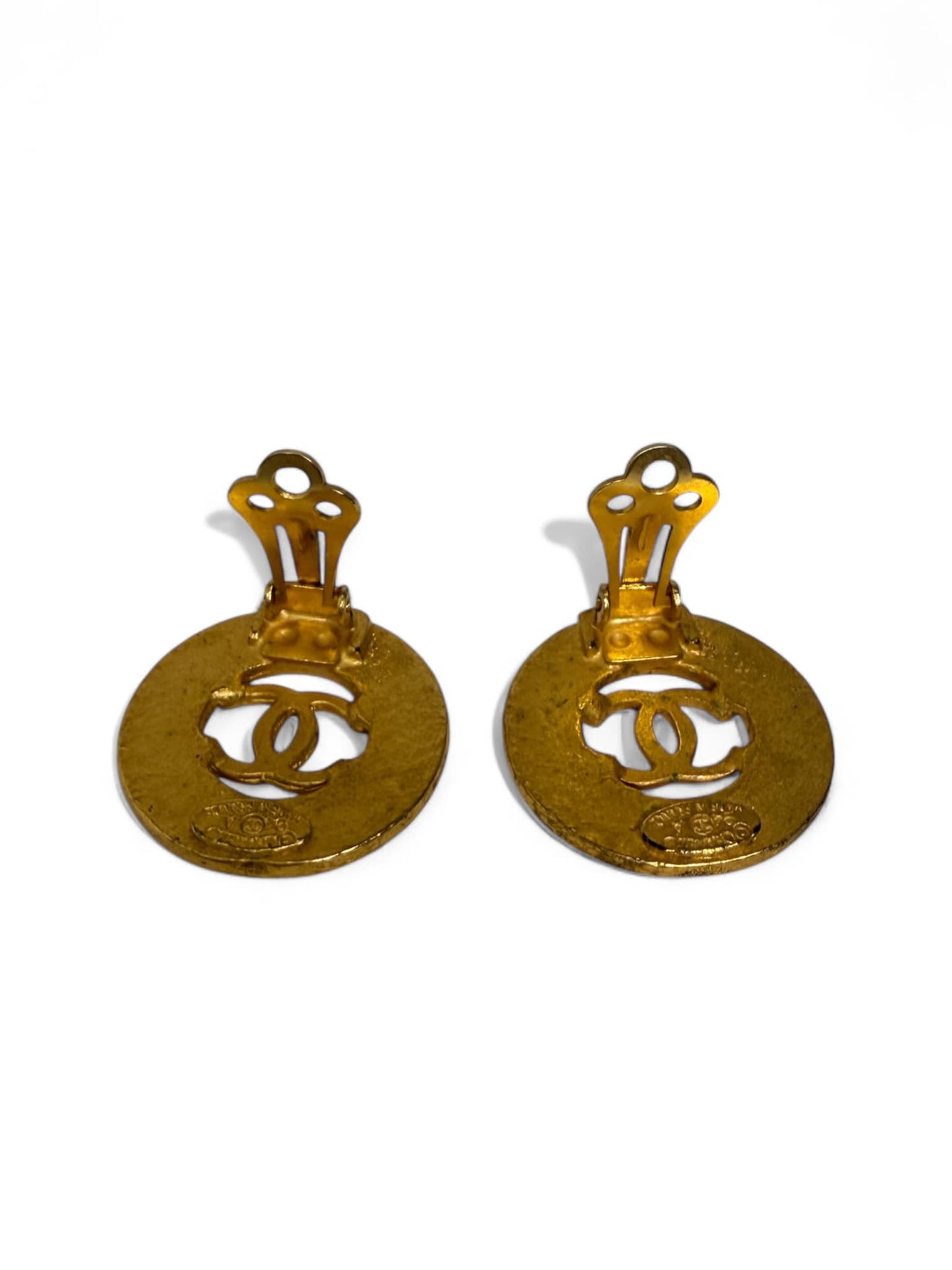 CHANEL Vintage CC Logo Gold Plated Circular Earrings