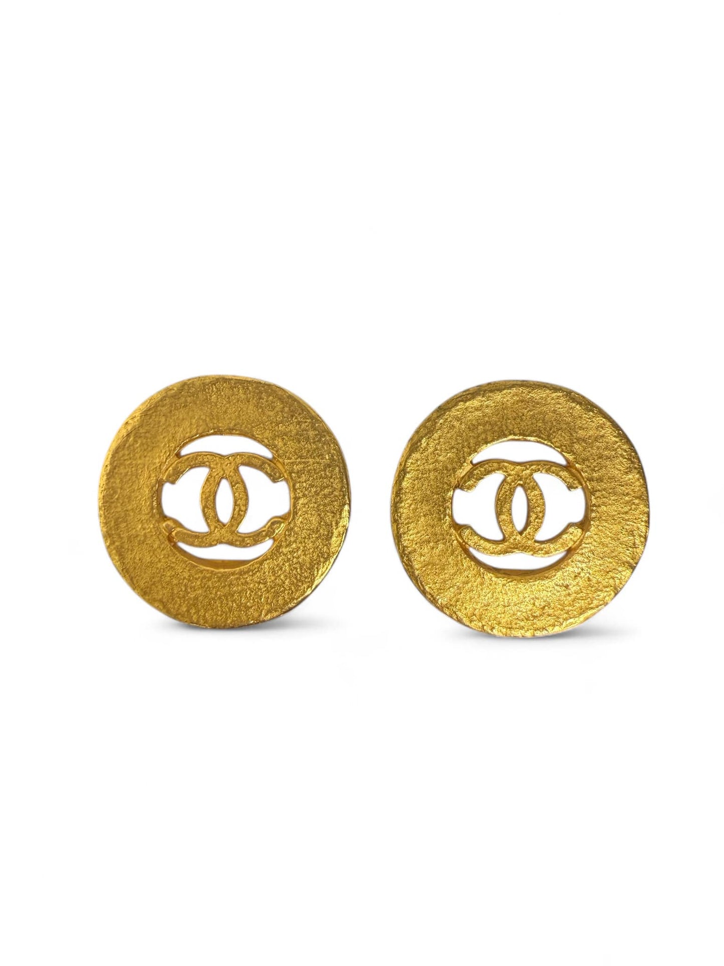 CHANEL Vintage CC Logo Gold Plated Circular Earrings
