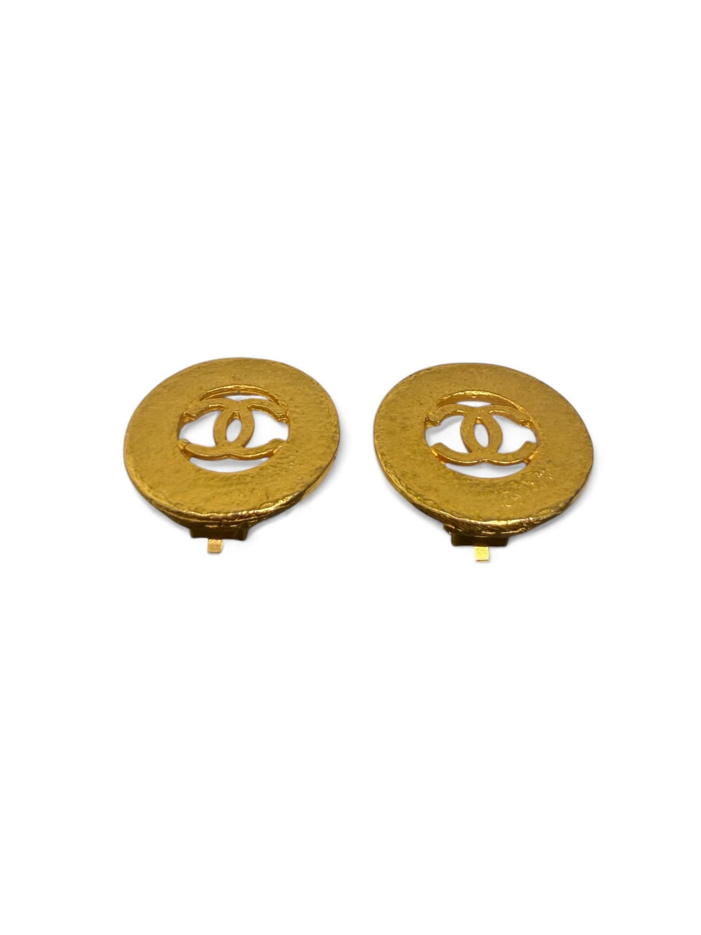 CHANEL Vintage CC Logo Gold Plated Circular Earrings