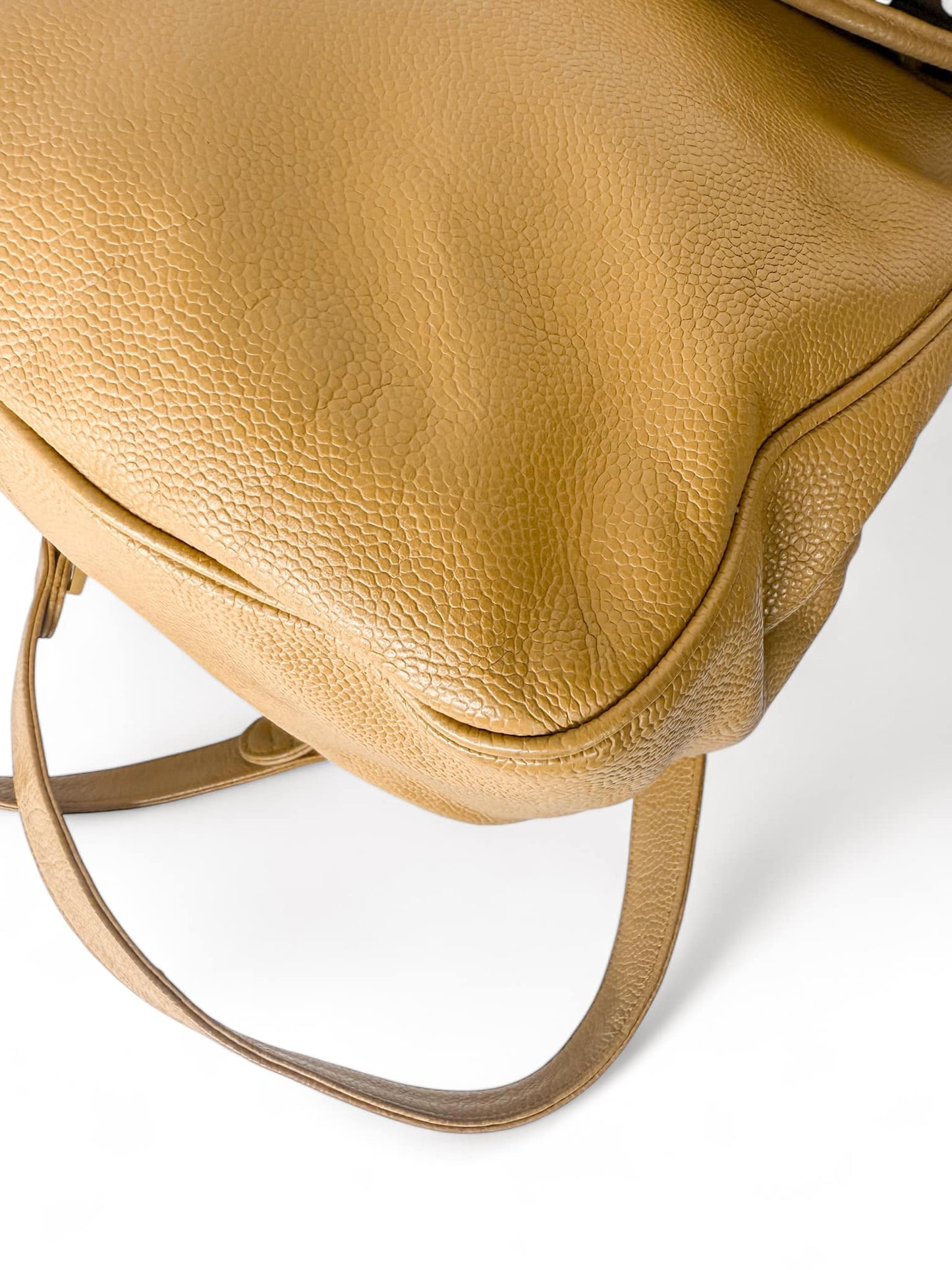 CHANEL Vintage Tan CC Logo Caviar Leather Backpack