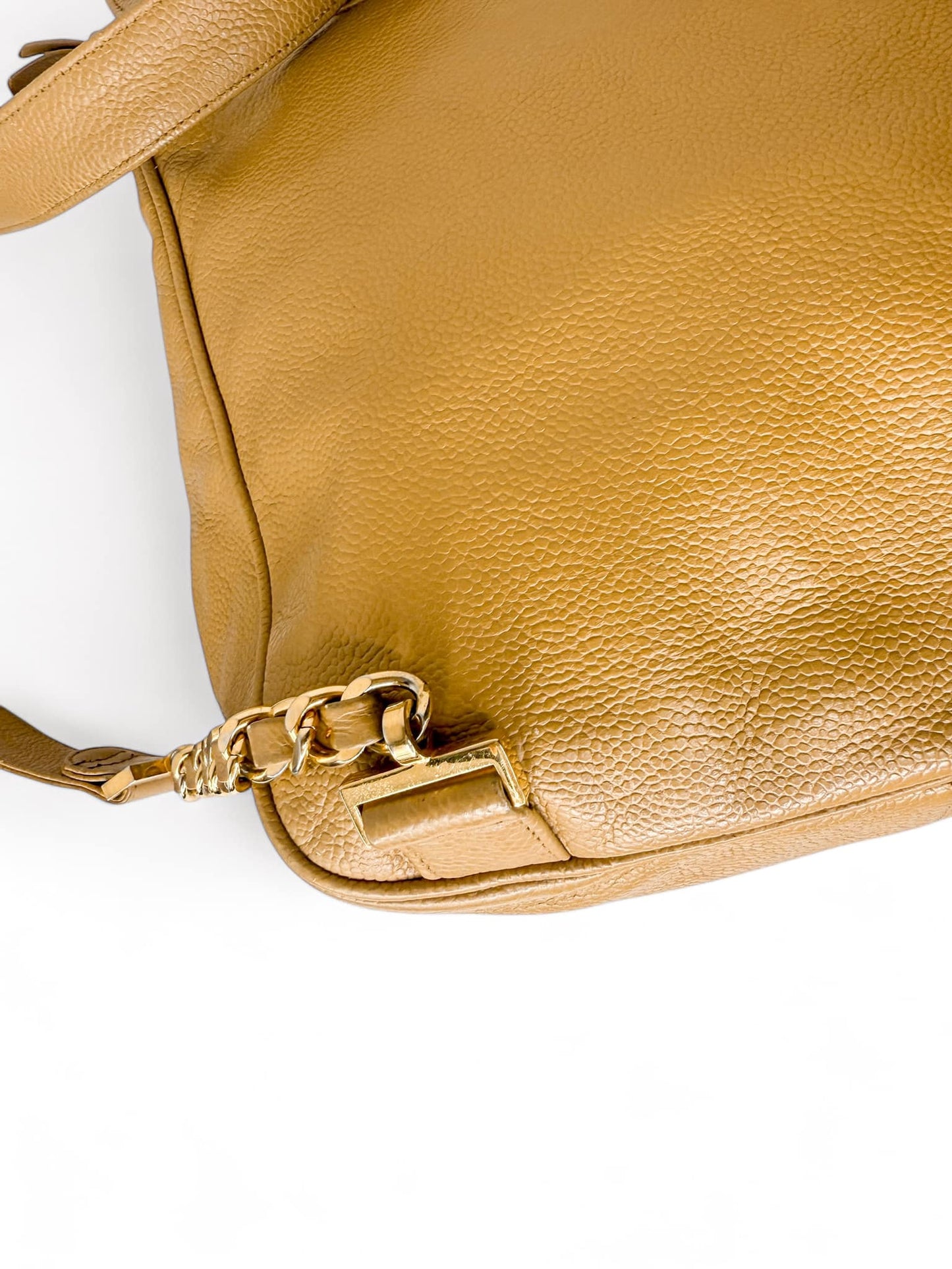 CHANEL Vintage Tan CC Logo Caviar Leather Backpack