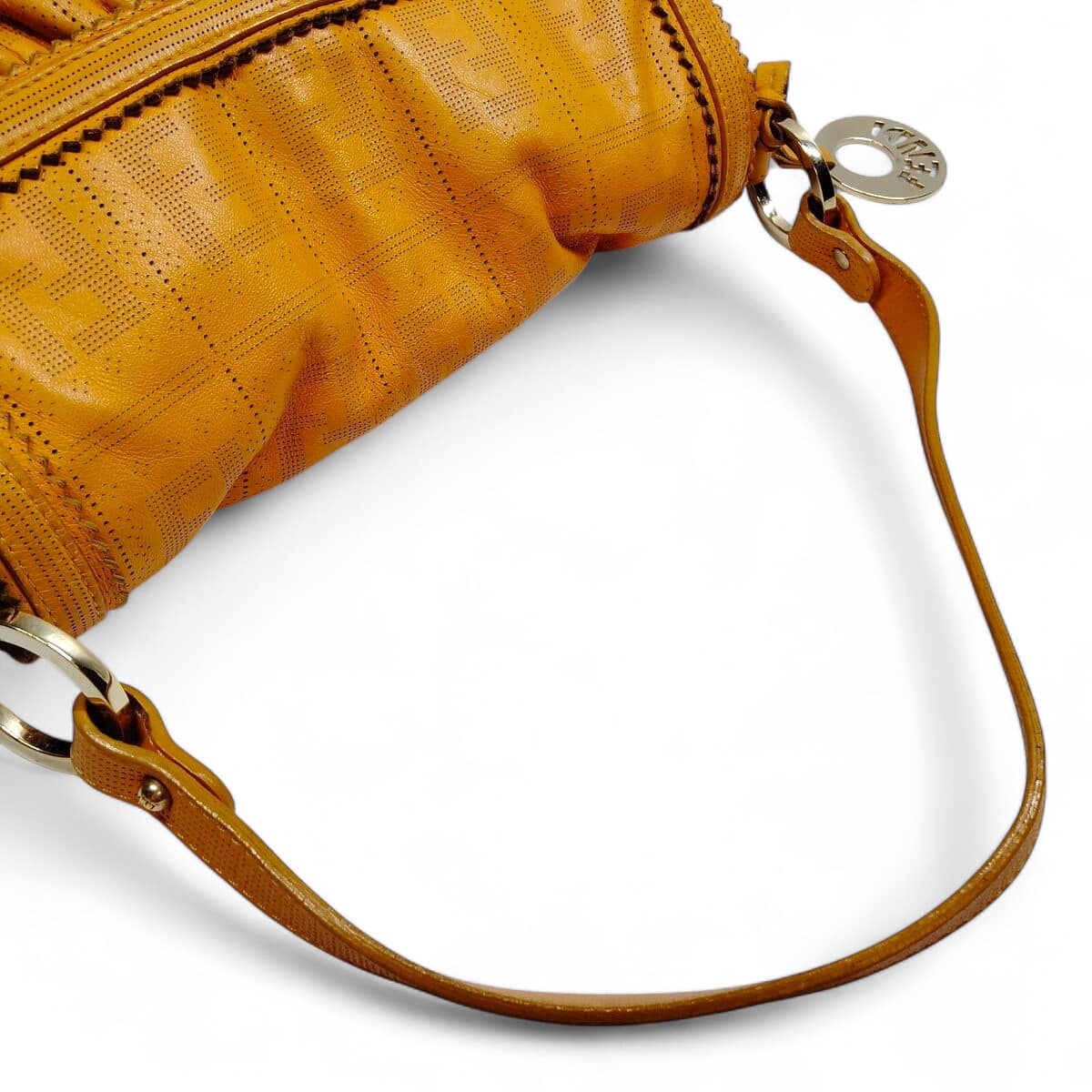 FENDI Chef Small Orange Perforated FF Zucca Calfskin Shoulder Bag