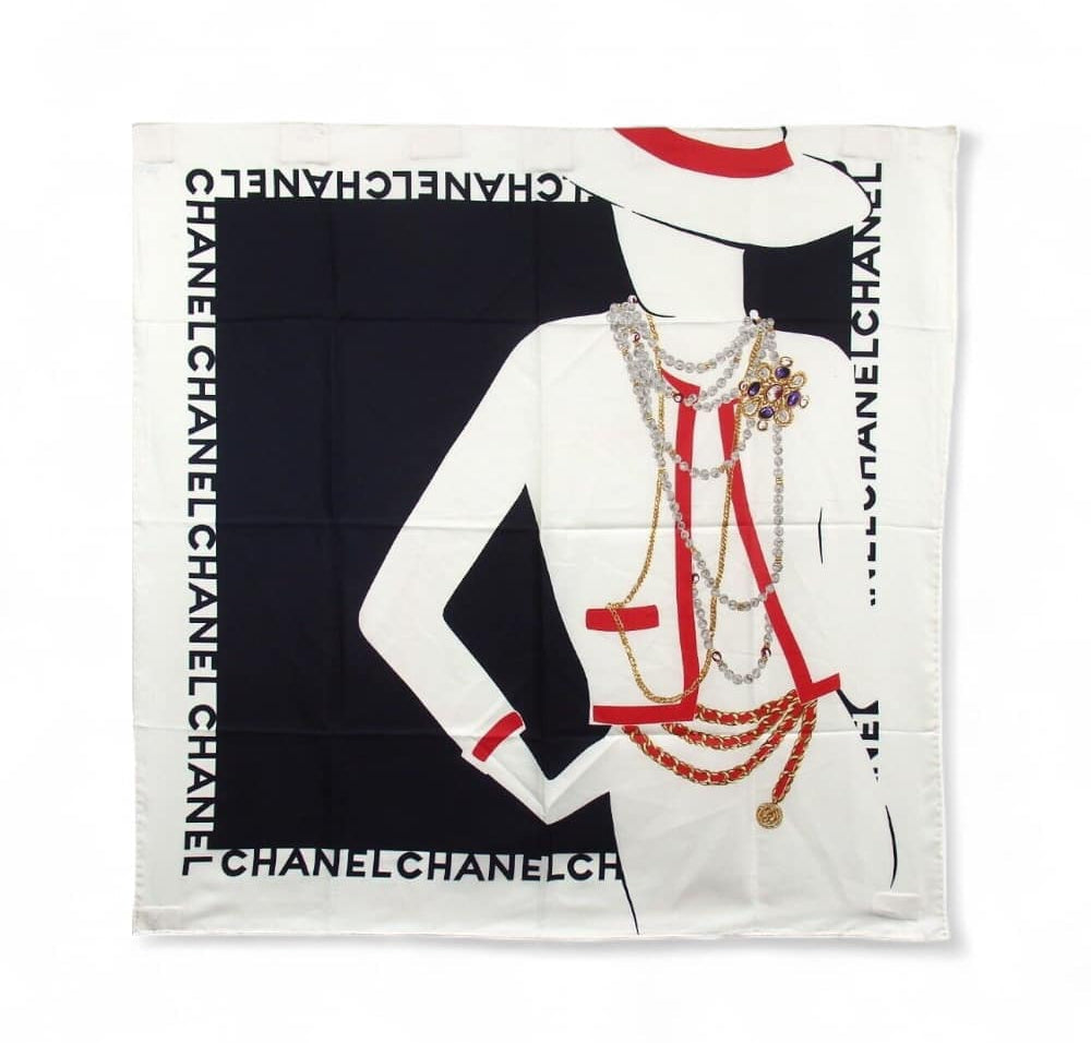 CHANEL Vintage Silk CoCo Mademoiselle Silhouette Scarf