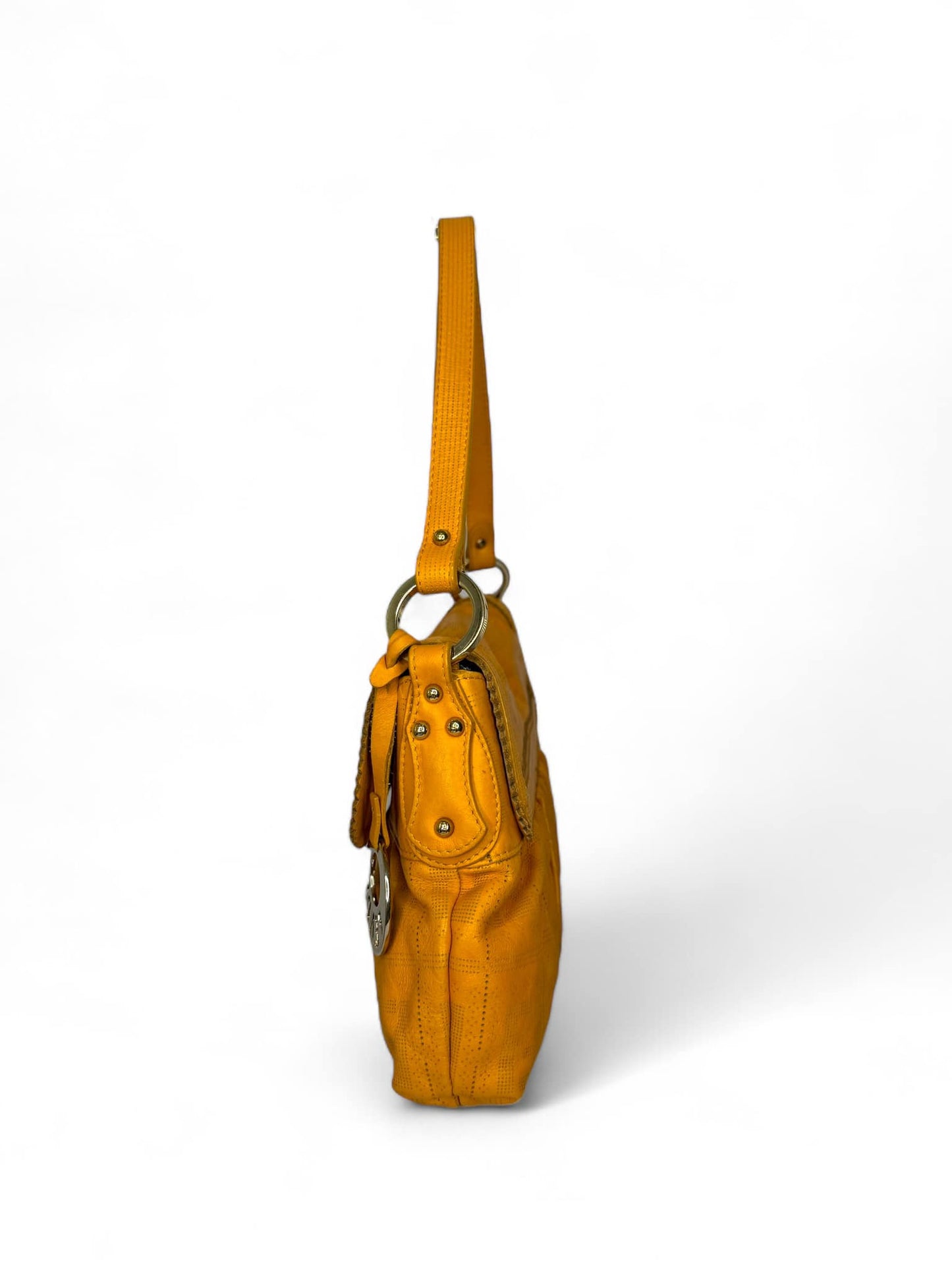 FENDI Chef Small Orange Perforated FF Zucca Calfskin Shoulder Bag