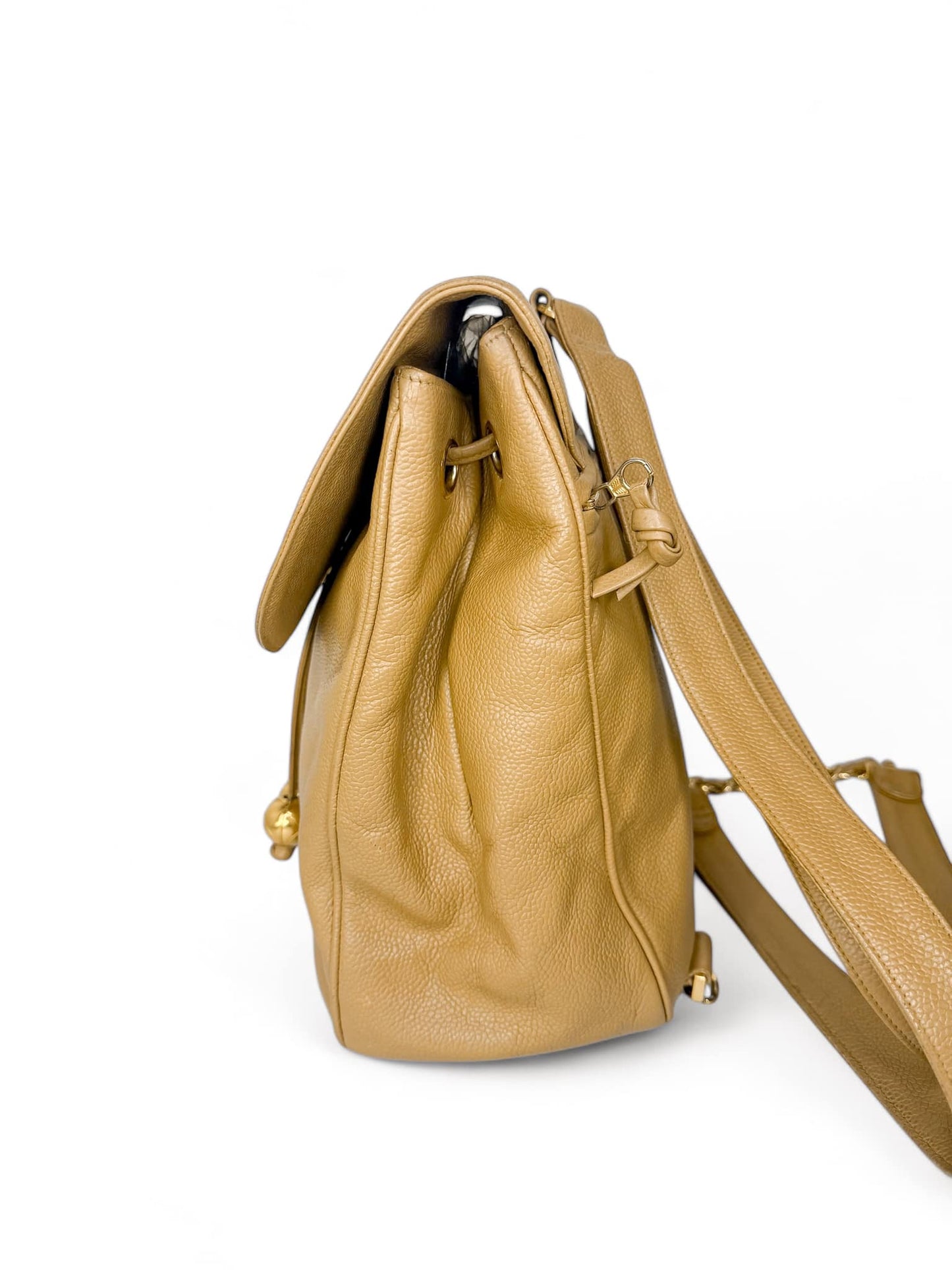 CHANEL Vintage Tan CC Logo Caviar Leather Backpack