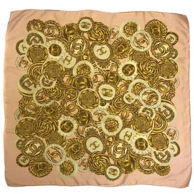 CHANEL CC Logo Pink 100% Silk Jewelry Print Scarf