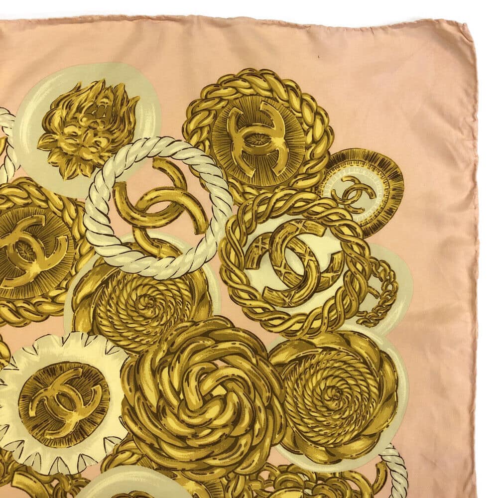 CHANEL CC Logo Pink 100% Silk Jewelry Print Scarf