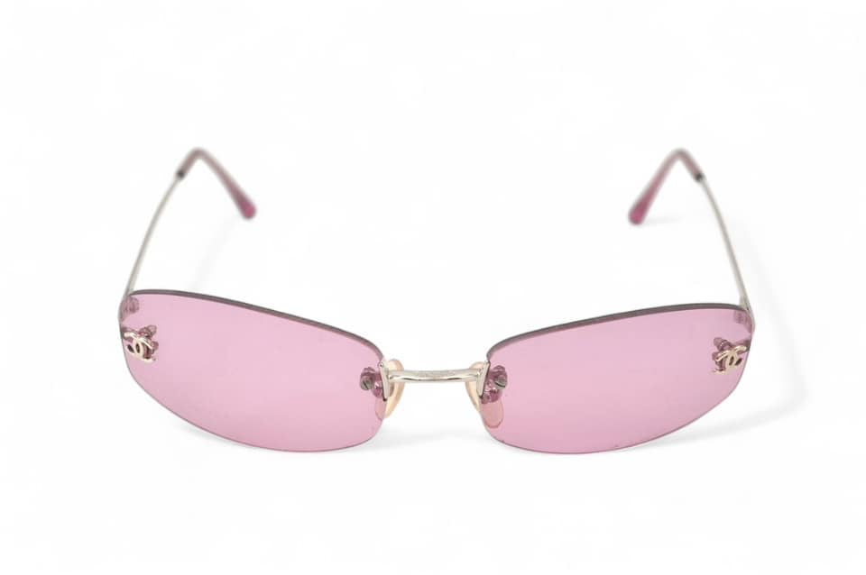 CHANEL Vintage 2000's CC Logo Purple Rimless Sunglasses