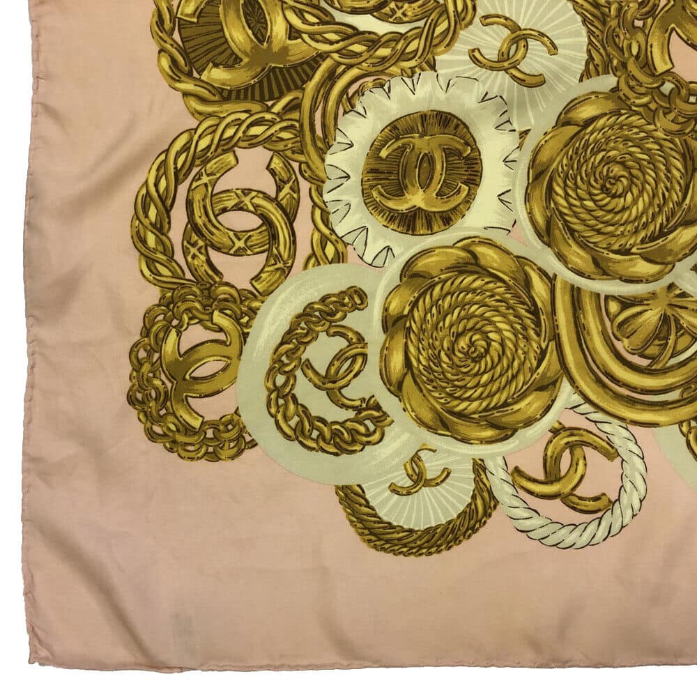 CHANEL CC Logo Pink 100% Silk Jewelry Print Scarf