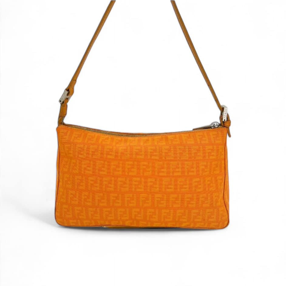 FENDI Vintage Orange FF Zucchino Canvas Pochette Shoulder Bag