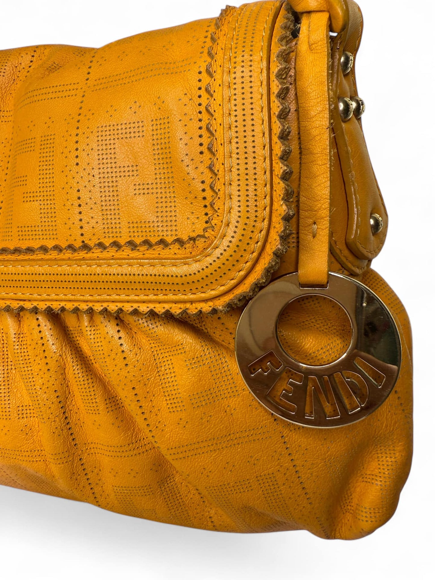 FENDI Chef Small Orange Perforated FF Zucca Calfskin Shoulder Bag