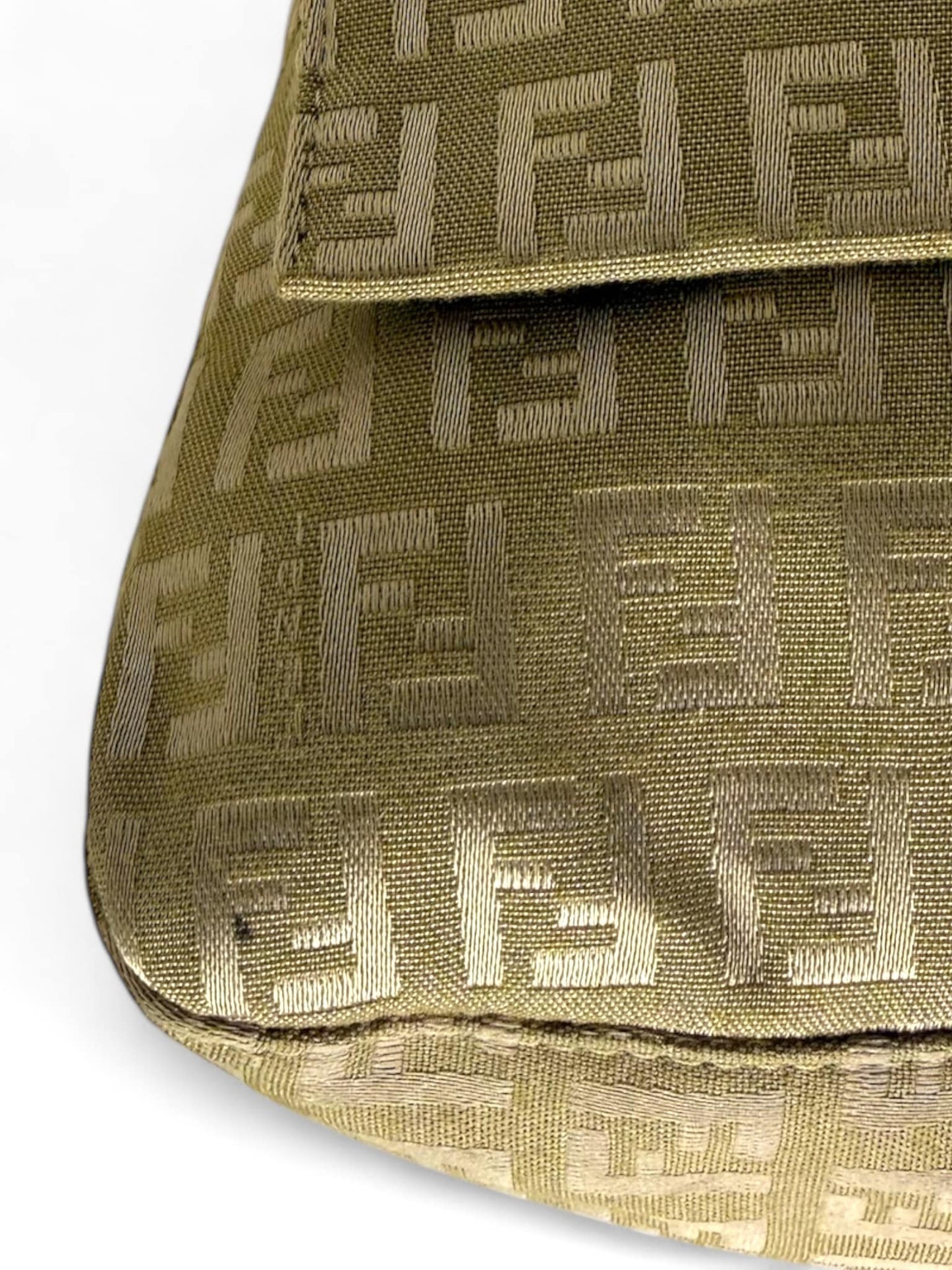 Fendi FF Zucchino Beige Mamma Baguette Canvas Shoulder Bag