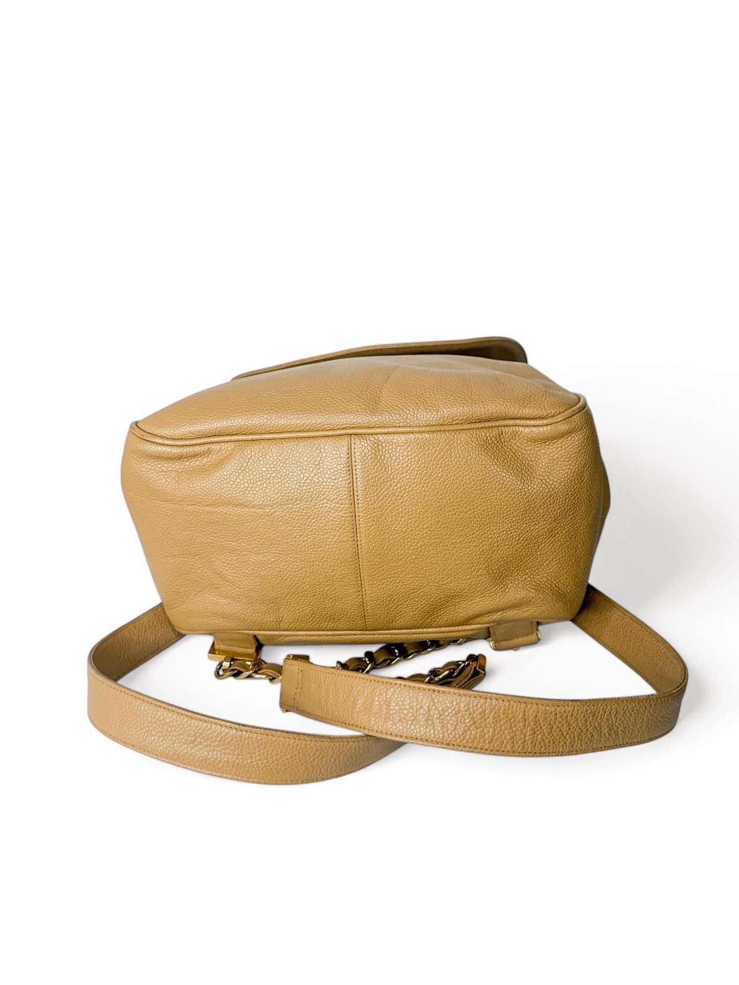 CHANEL Vintage Tan CC Logo Caviar Leather Backpack