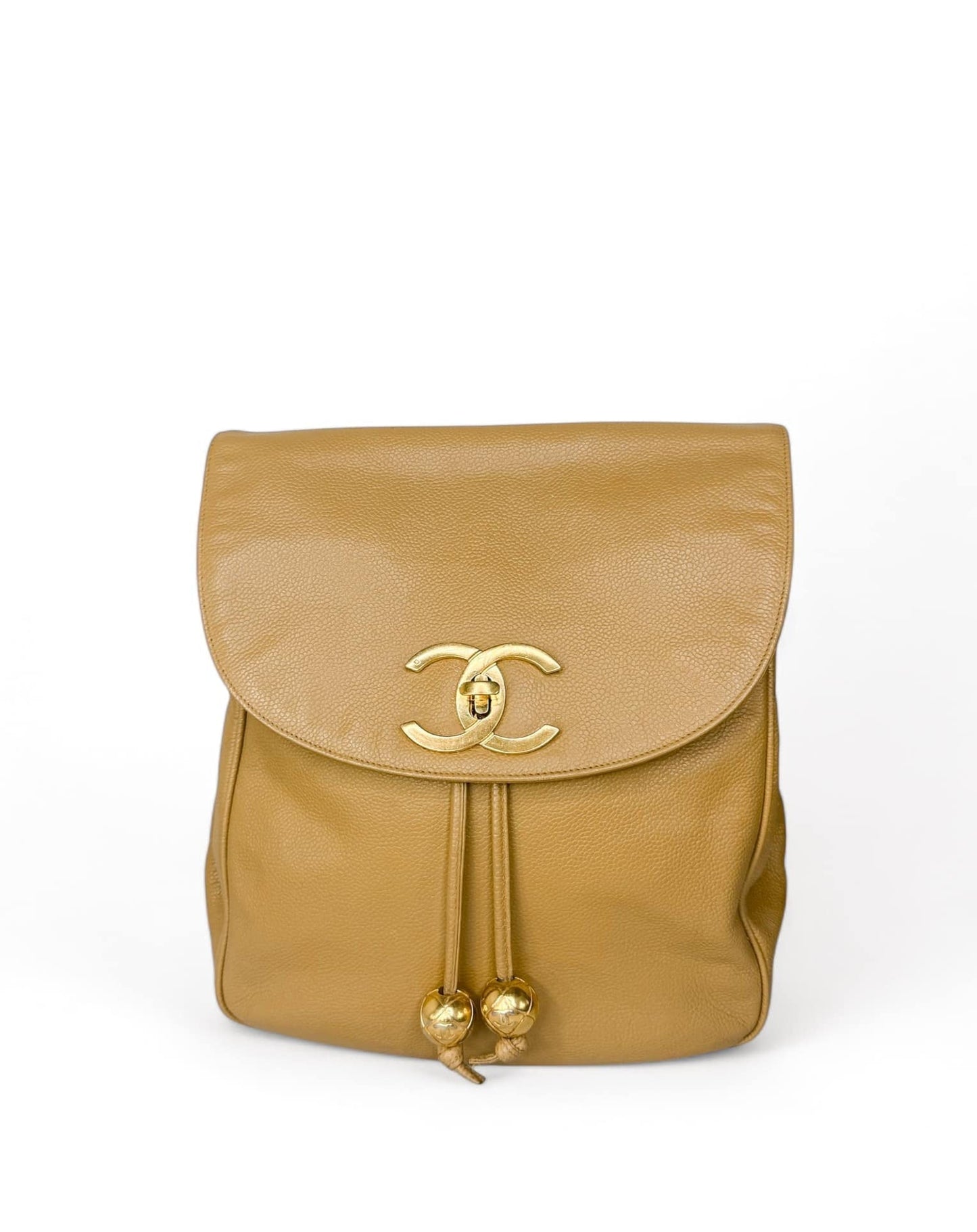 CHANEL Vintage Tan CC Logo Caviar Leather Backpack