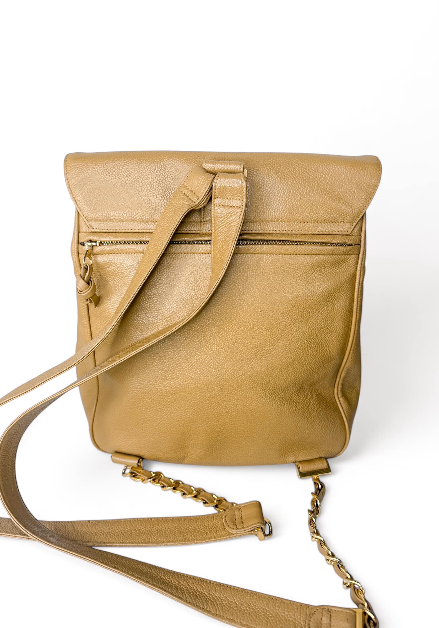 CHANEL Vintage Tan CC Logo Caviar Leather Backpack