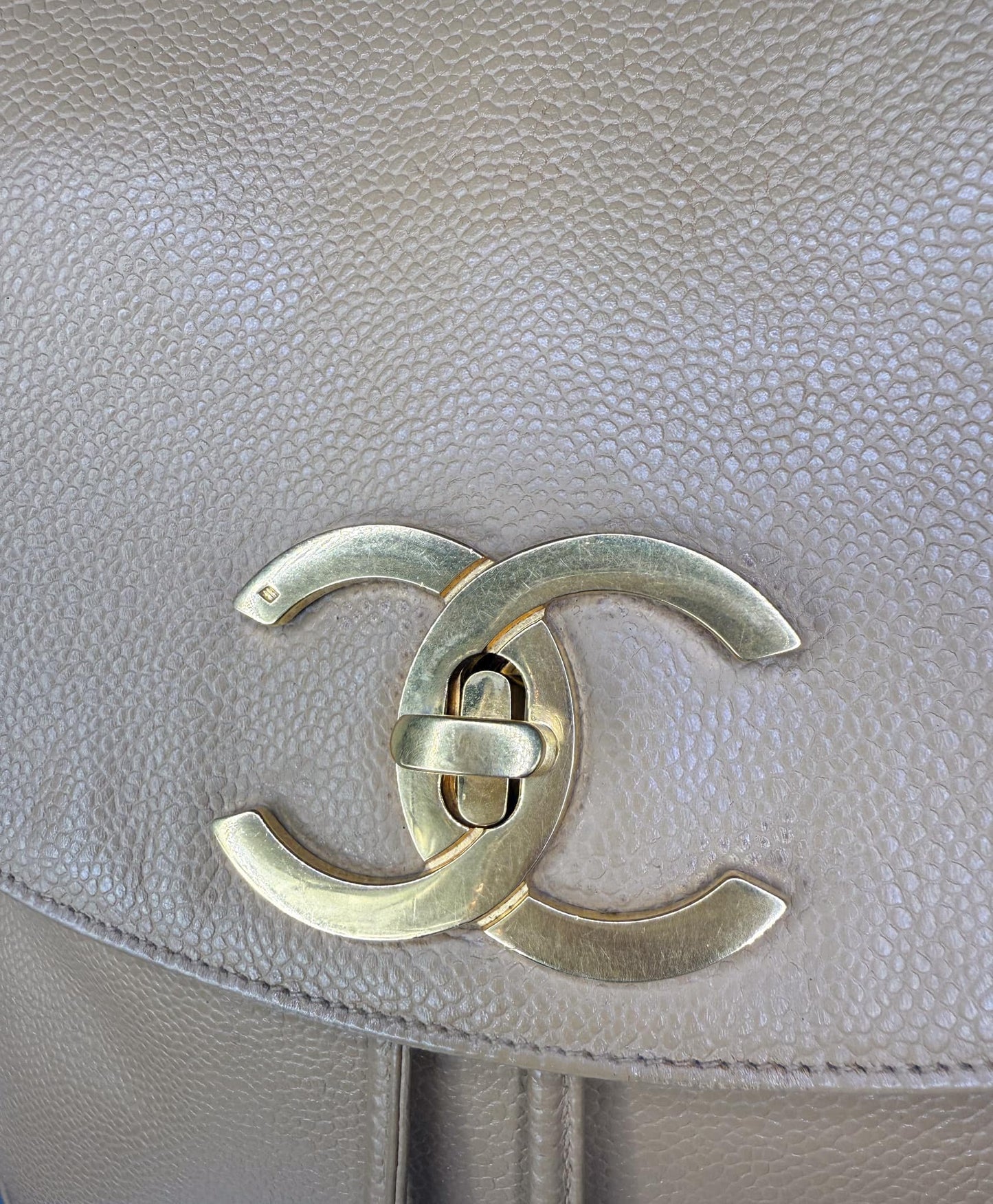 CHANEL Vintage Tan CC Logo Caviar Leather Backpack